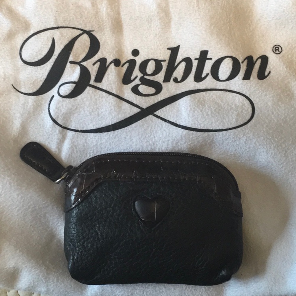 Brighton black leather heart accent change purse